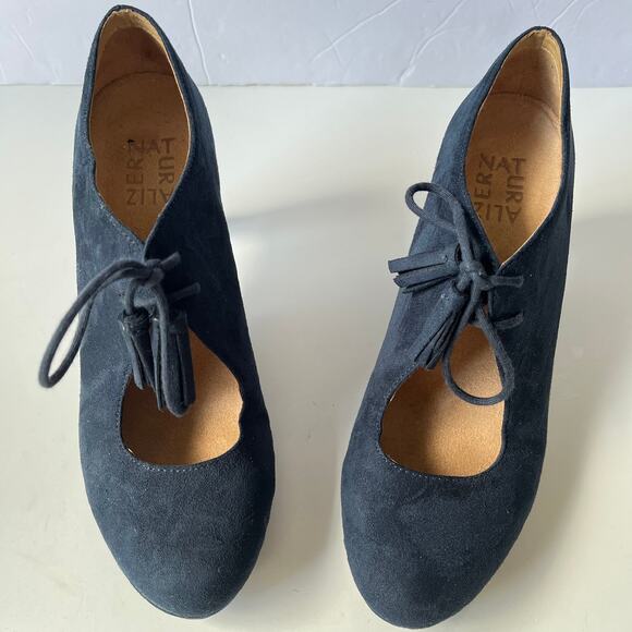 Naturalizer Paxton Bootie Womens Size 6M Blue Open Front Lace Up Tassel Witchy - Picture 3 of 13
